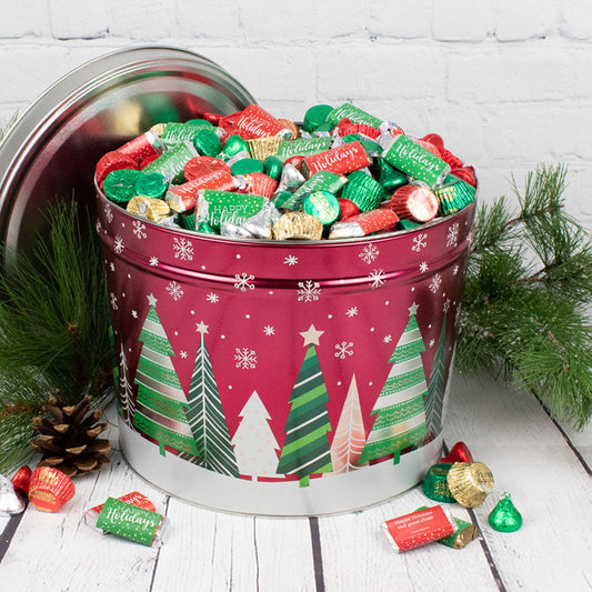 Personalized Hershey's Happy Holidays Mix Holiday Trees Tin - 13.5 lb