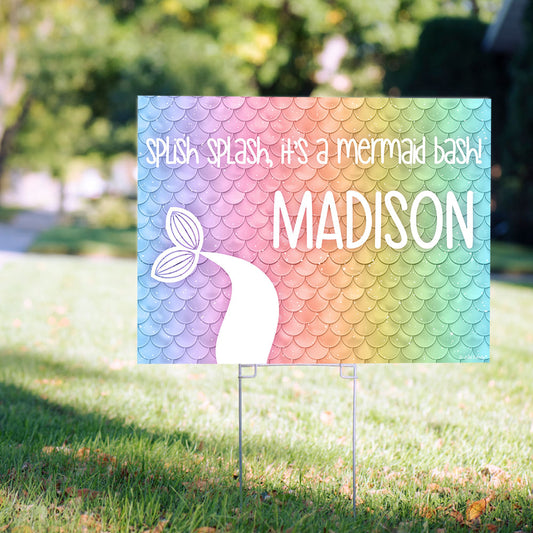 Personalized Kids Birthday Rainbow Mermaid Yard Sign and Stake