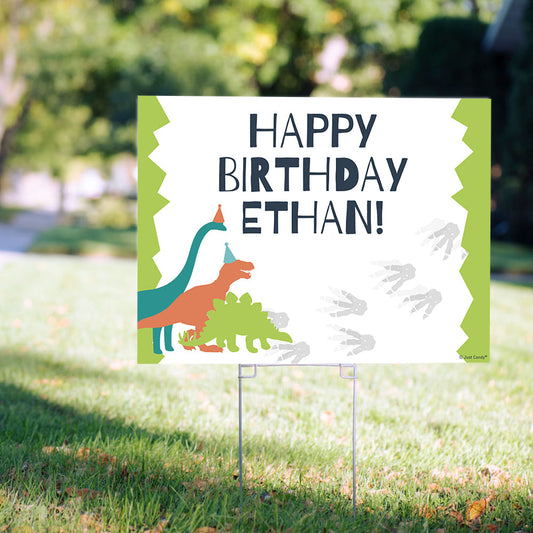 Personalized Kids Birthday Blue Dino Yard Sign and Stake