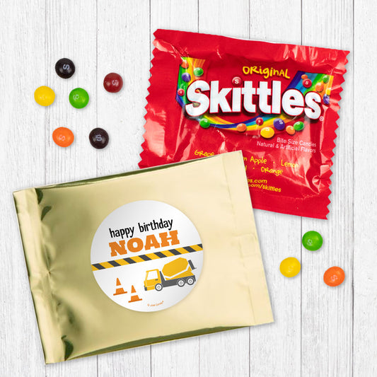 Personalized Kids Birthday Construction Skittles Favor Bag