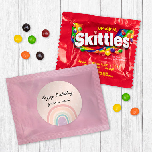 Personalized Kids Birthday Watercolor Rainbows Skittles Favor Bag