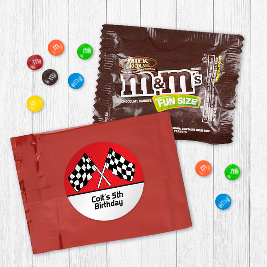 Personalized Kids Birthday Racing Candy Favor Bag - M&Ms or Skittles