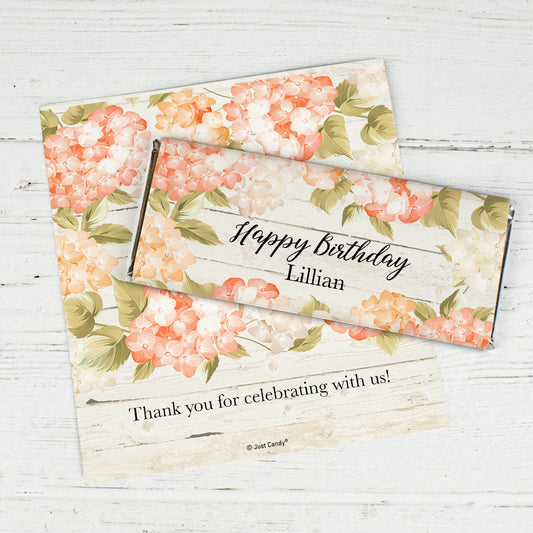 Personalized Birthday Farmhouse Floral Chocolate Bar Wrappers Only
