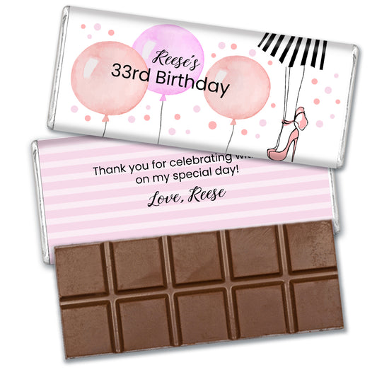 Personalized Birthday Balloons and Heels Belgian Milk Chocolate Bar