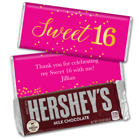 Personalized Sweet 16 Golden Pink Hershey's Chocolate Bar and Wrapper