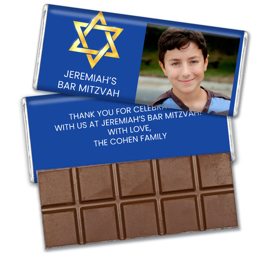 Personalized Bar Mitzvah Star of David Belgian Chocolate Bar & Wrapper