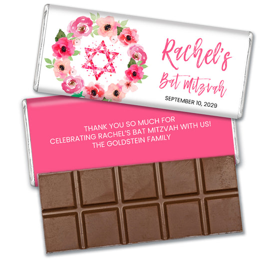Personalized Bat Mitzvah Floral Belgian Milk Chocolate Bar