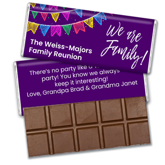 Personalized Family Reunion Banners Belgian Chocolate Bar & Wrapper