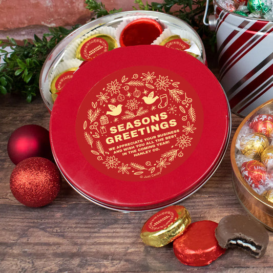 Seasons Greetings Personalized Holiday Chocolate Covered Oreos Gift Tin