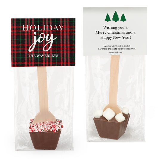 Personalized Red Plaid Joy Hot Chocolate Spoon