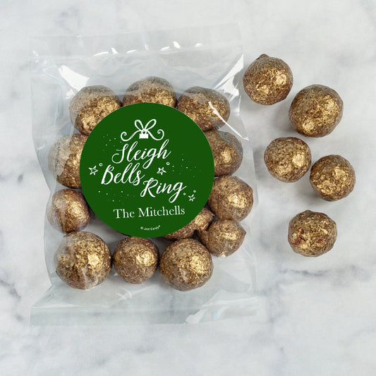 Personalized Christmas Sleigh Bells Ring Candy Bags with Premium Gourmet Sparkling Prosecco Cordials