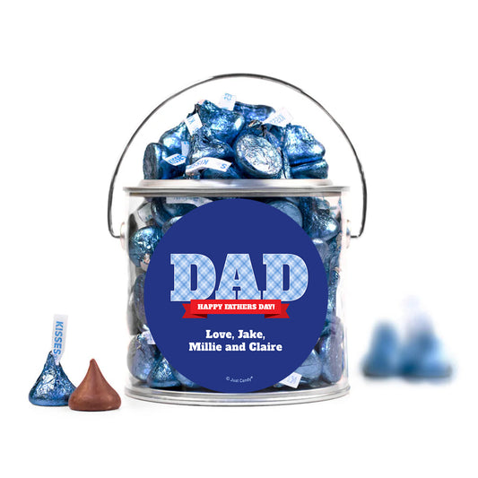 Personalized Father's Day Plaid Dad Silver Paint Can with Sticker - 12oz Blue Hershey's Kisses