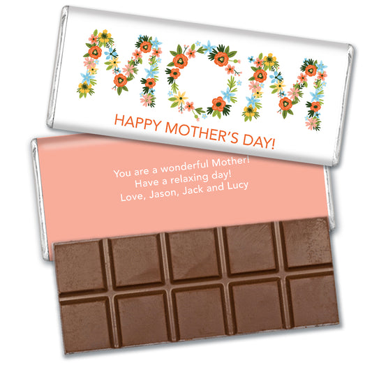 Personalized Mother's Day Flowery Belgian Milk Chocolate Bar