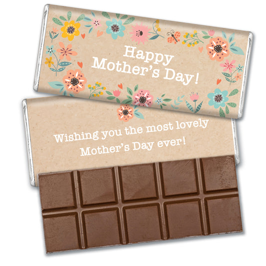 Personalized Mother's Day Tan Floral Chocolate Bar & Wrapper
