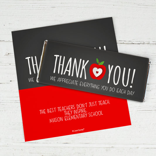 Personalized Teacher Appreciaiton Red Apple Chocolate Bar Wrappers Only