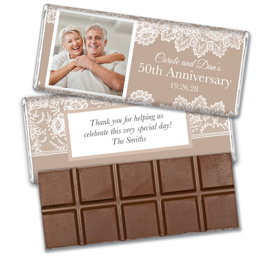 Personalized Anniversary Lace Burlap Belgian Chocolate Bar