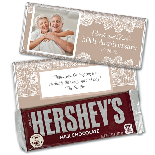 Personalized Anniversary Burlap and Lace Hershey's Chocolate Bar and Wrapper