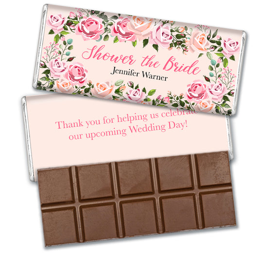 Personalized Bridal Shower Pink Floral Belgian Milk Chocolate Bar