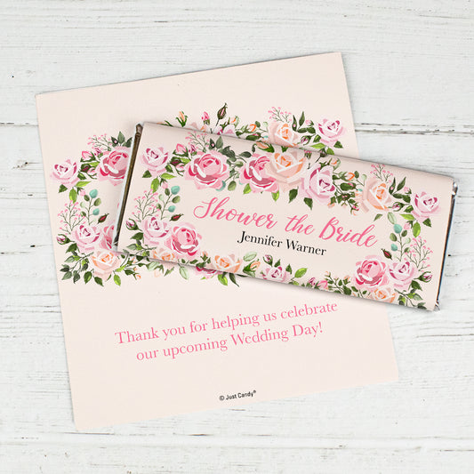 Personalized Bridal Shower Pink Floral Chocolate Bar Wrappers