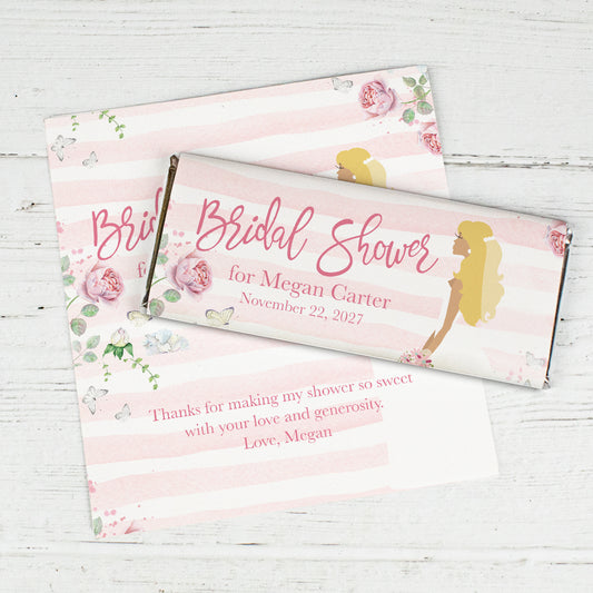 Personalized Bridal Shower Bride To Be Floral Stripe Candy Bar Wrappers