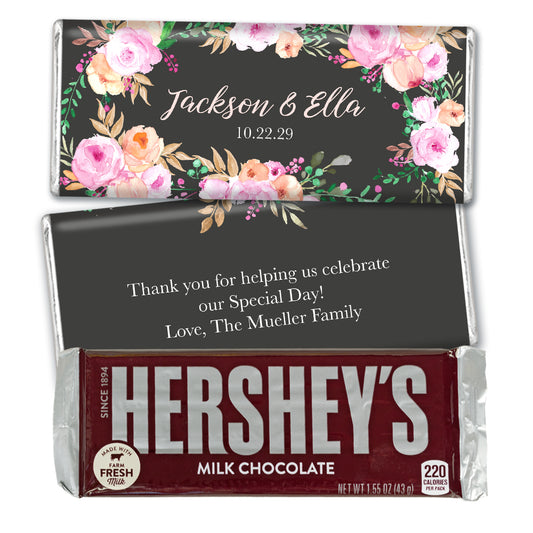 Personalized Wedding Dark Floral Hershey's Chocolate Bar and Wrapper