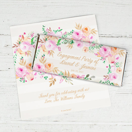 Personalized Engagment Floral Frame Chocolate Bar Wrappers Only