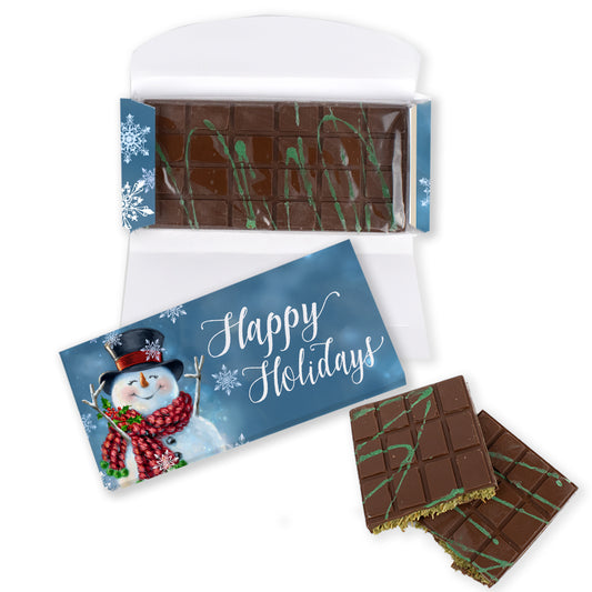 Personalized Dubai Chocolate Bar Happy Holidays Snowman 7.4oz Bar
