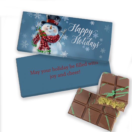 Happy Holidays Snowman Dubai Chocolate Bar 3.8oz