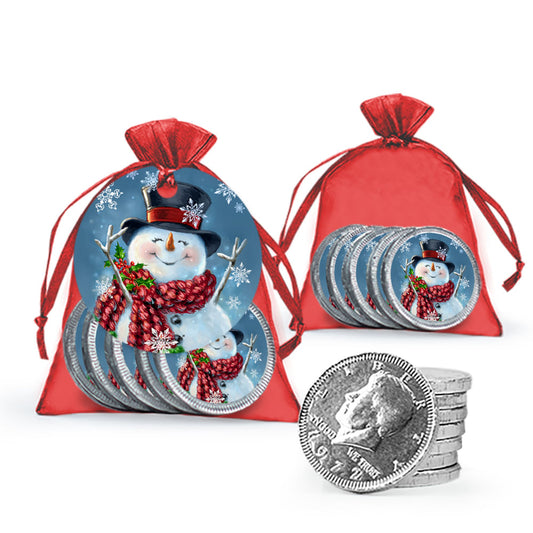 Christmas Jolly Snowman Chocolate Coins in XS Organza Bags with Gift Tag