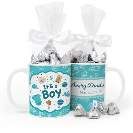 Personalized Birth Annoucement Its A Boy Bundle of Joy 11oz Mug with Hershey's Kisses