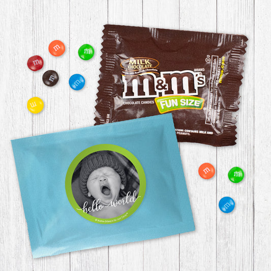 Personalized Hello World Baby Boy Announcement Milk Chocolate M&Ms