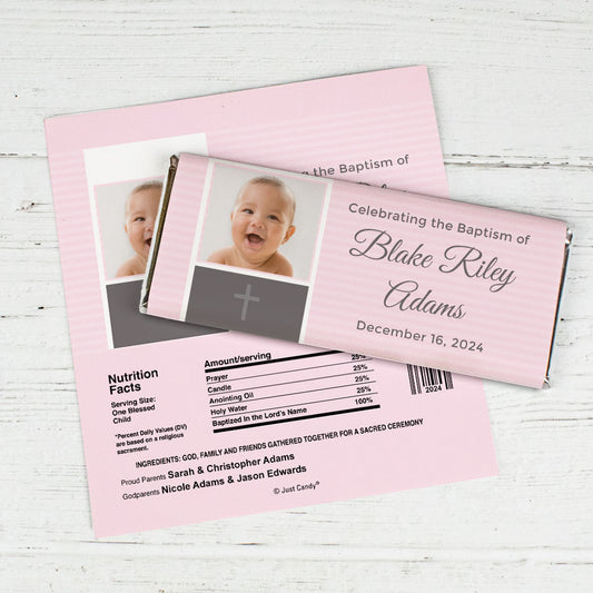 Baptism Personalized Chocolate Bar Wrappers Photo & Cross