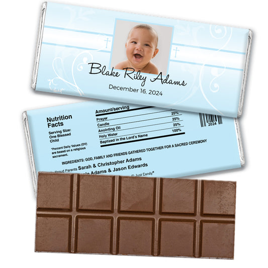 Baptism Personalized Hershey's Milk Chocolate Bar Photo, Cross & Scroll