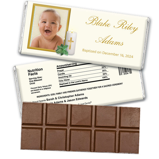 Baptism Personalized Hershey's Milk Chocolate Bar Cross Candle Photo