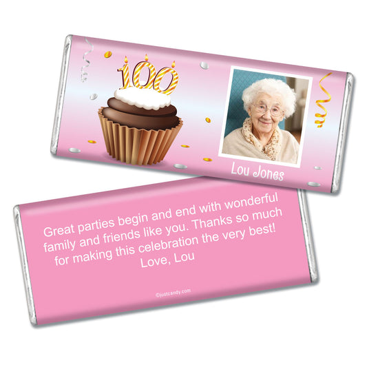 100th Birthday Personalized Hershey's Milk Chocolate Bar Cupcake & Year Photo
