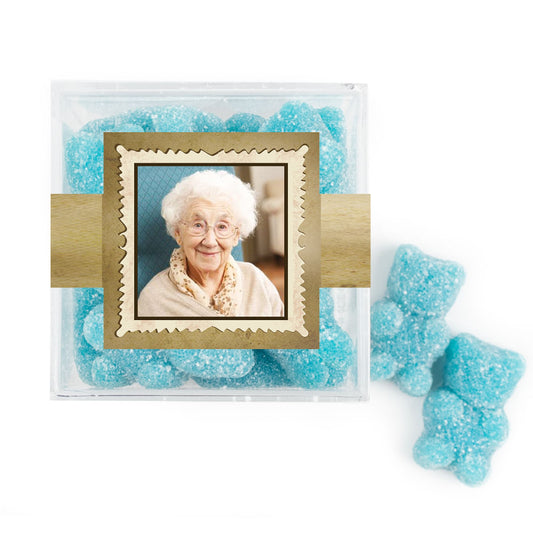 Personalized Milestones 100th Birthday Years in the Making JUST CANDY® favor cube with Sugar Sanded Gummy Bears
