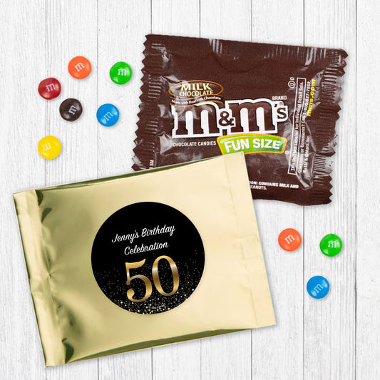 Personalized 50th Milestone Birthday 50 Elegant Birthday Bash Candy Favor Bag - M&Ms or Skittles