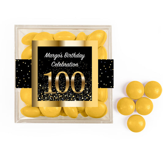 Personalized Milestone 100th Elegant Birthday Bash JUST CANDY® favor cube with Just Candy Milk Chocolate Minis