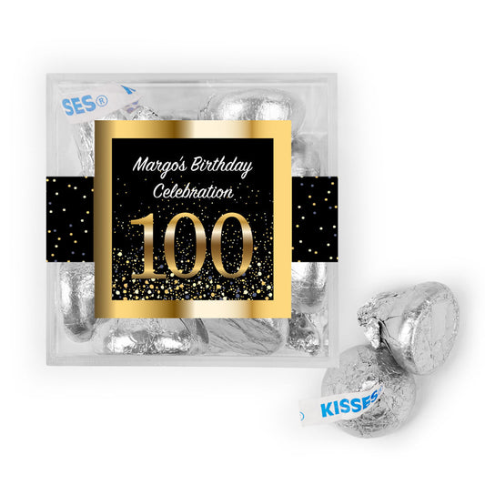 Personalized Milestone 100th Elegant Birthday Bash JUST CANDY® favor cube with Hershey's Kisses
