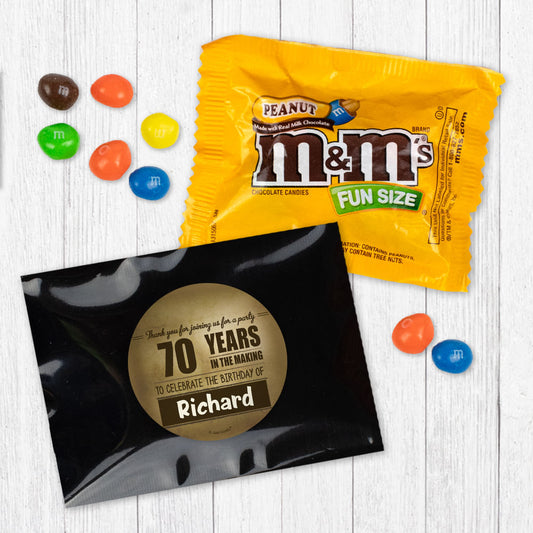 Personalized 70th Milestone Birthday 70 Years in the Making Candy Favor Bag - M&Ms or Skittles