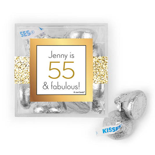 Personalized Birthday Glimmering Gold JUST CANDY® favor cube with Hershey's Kisses