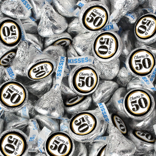 Assembled Gold Milestone 50th Birthday Hershey's Kisses Candy 13.6oz Bag 85ct and Stickers