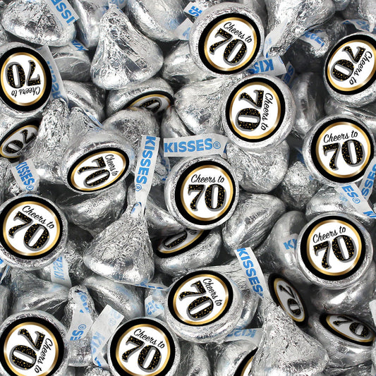 Assembled Gold Milestone 70th Birthday Hershey's Kisses Candy 13.6oz Bag 85ct and Stickers