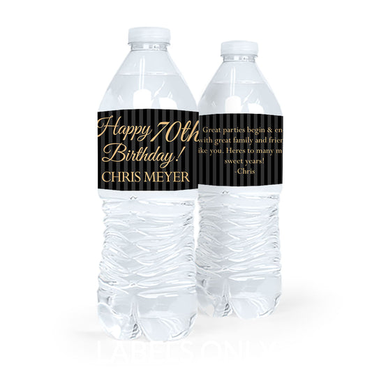 Personalized Milestones Birthday 70th Stripes Water Bottle Sticker Labels (5 Labels)
