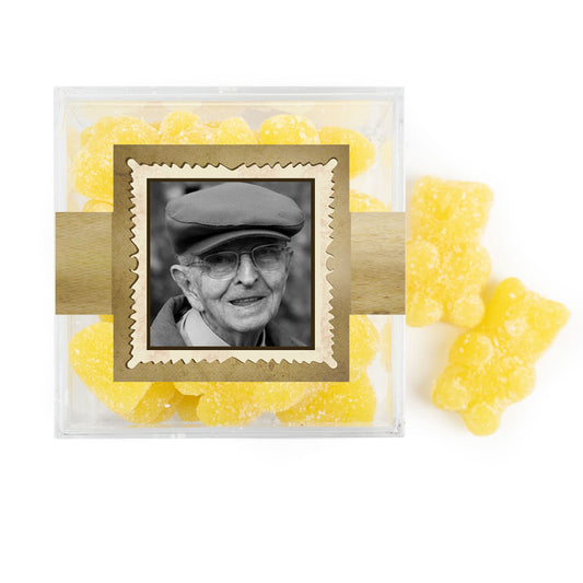 Personalized Milestones 90th Birthday Years in the Making JUST CANDY® favor cube with Sugar Sanded Gummy Bears
