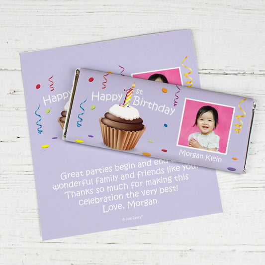 Birthday Personalized Chocolate Bar Wrappers Photo Cupcake 1st