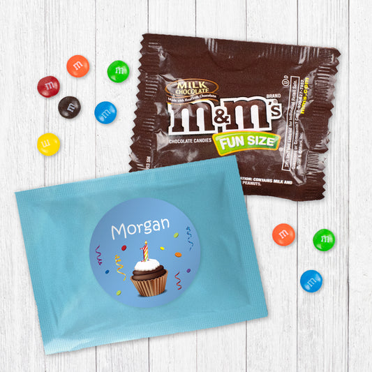Personalized First Birthday Cupcake Candy Favor Bag - M&Ms or Skittles