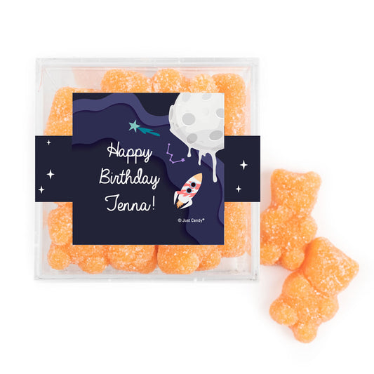 Personalized Space Birthday JUST CANDY® favor cube with Sugar Sanded Gummy Bears Out of this World