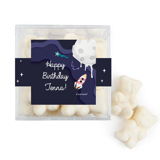 Personalized Space Birthday JUST CANDY® favor cube with Sugar Sanded Gummy Bears Out of this World