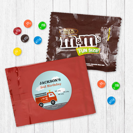 Personalized Kids Birthday Fire Truck Candy Favor Bag - M&Ms or Skittles
